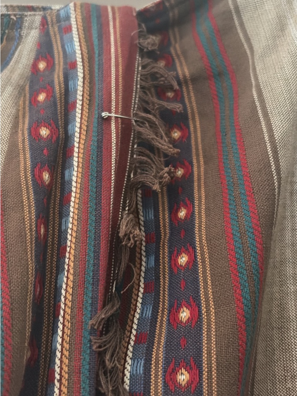 Tiered Brown Midi Skirt with Multicolor Southwestern Stripes